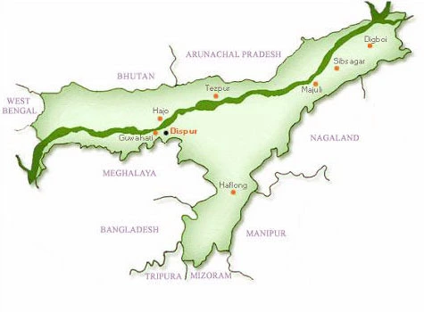 assamese language - Assam map covering area with neighbour